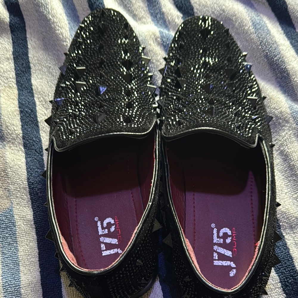 Black Studded Loafer Flats with Silver Accents